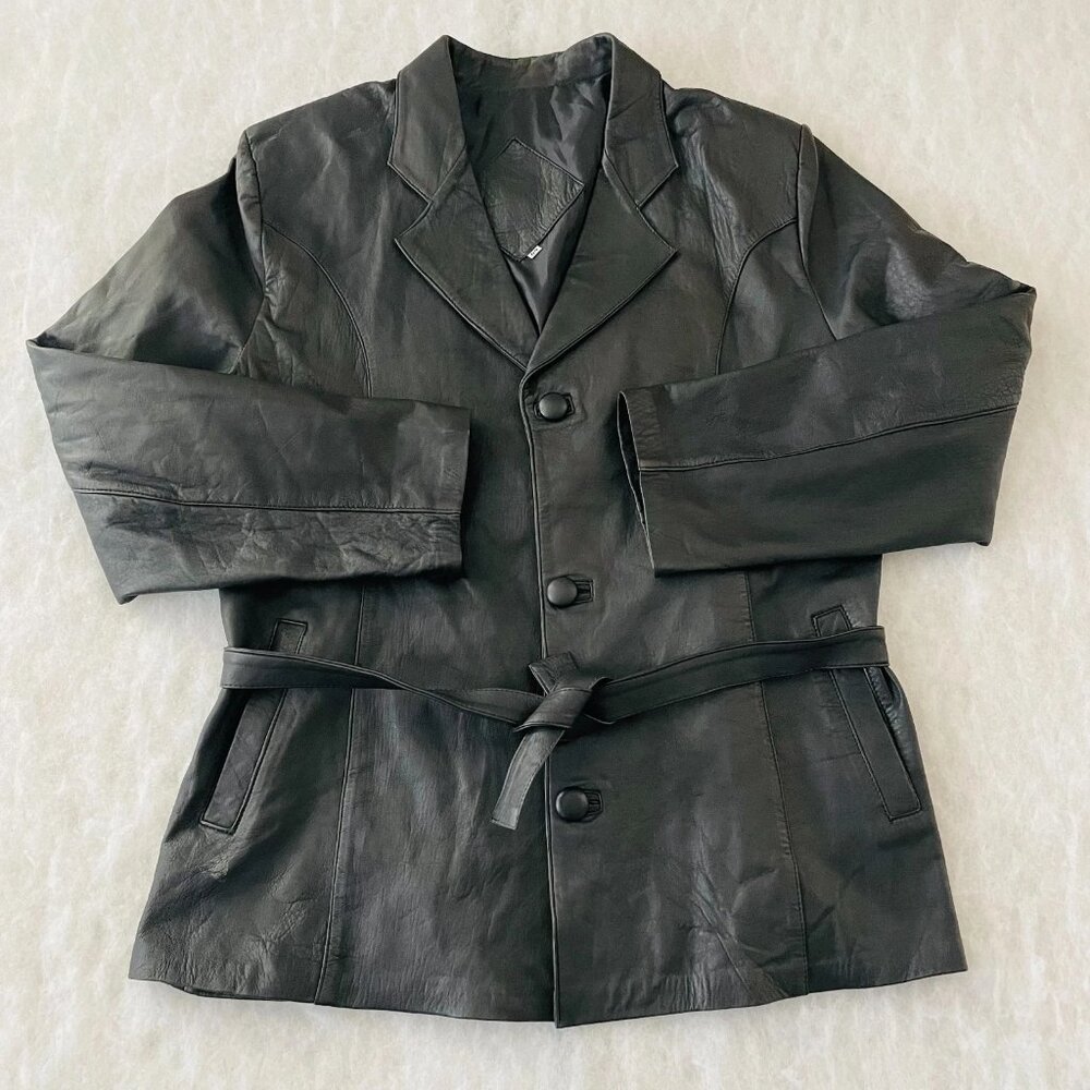 Unbranded Womens Black Classic Leather Belted Jacket Size EU 44, US L (12/14)